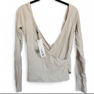 Zara Cream Long Sleeve Wrap Top